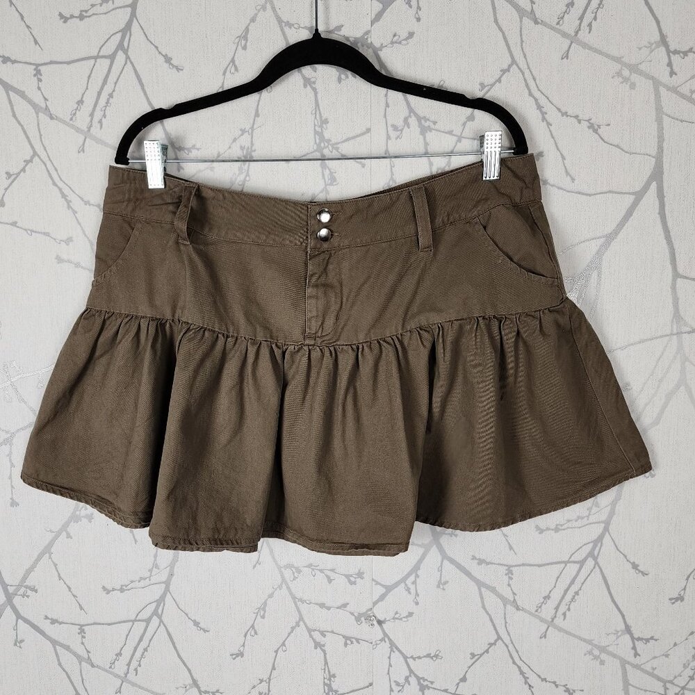Thorn & Fable Olive Green Cotton Denim Peplum Mini Skirt